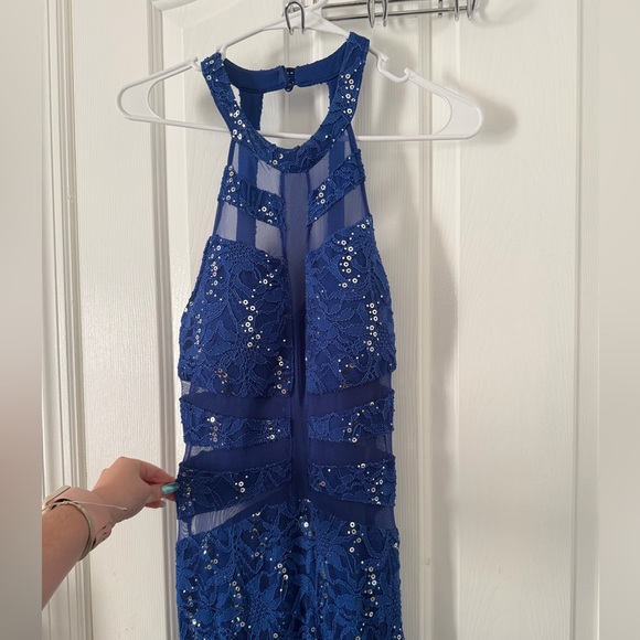 B. Darlin Royal Blue Lace Halter Dress - Picture 2 of 10
